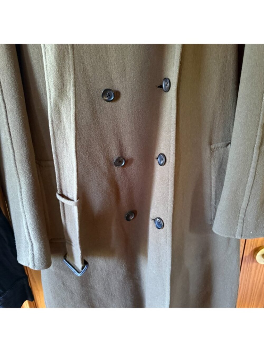 UNITED ARROWS Green Wool Blend Double Breasted Belted Overcoat - Men's Large - Picture 3 of 9